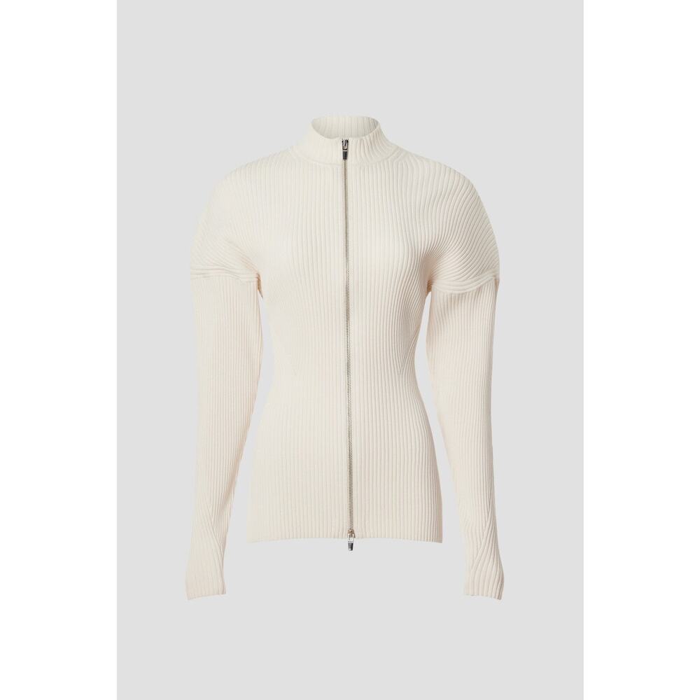 A.L.C. Noa Cream Ribbed Knit Zip Up Cardigan Sweater Size Large - Picture 4 of 12